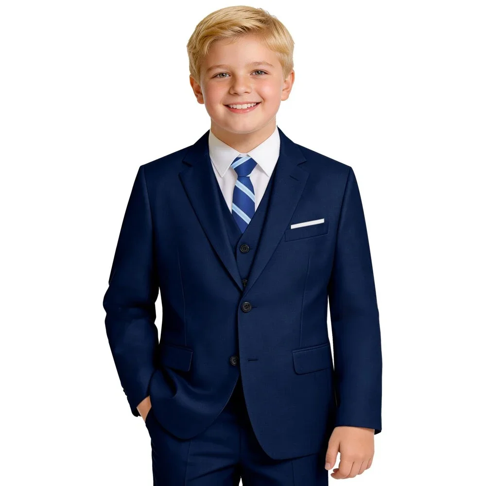 PACOROMANO Boys' Navy Boy Suit Husky 7 Pcs Suspenders Formal Set Ring Bearer 12